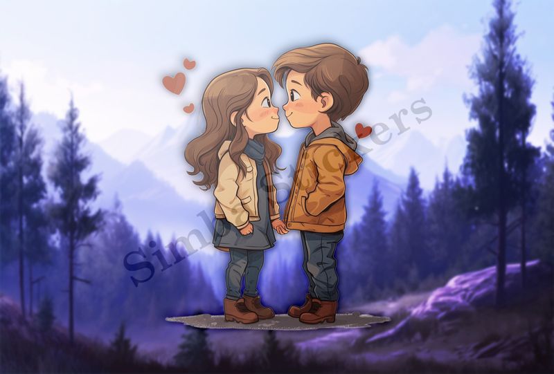Boy and girl sweetly in love, rosy cheeks