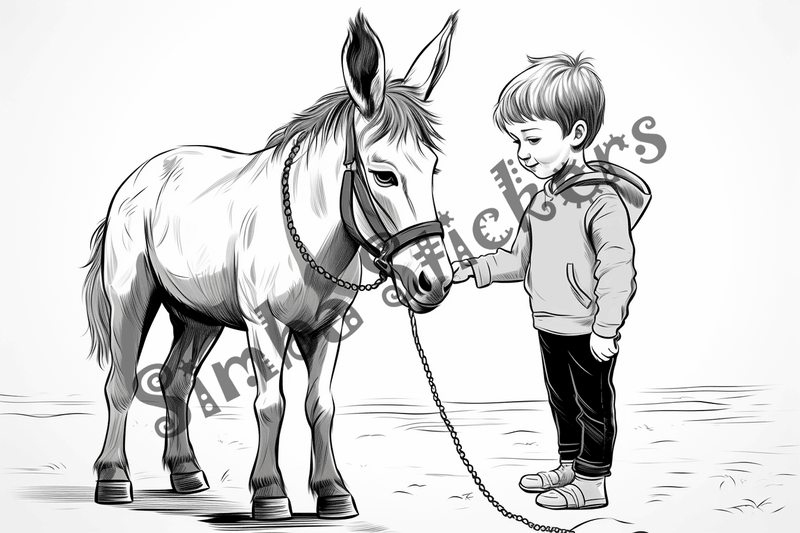 Colouring pages, bundle of donkeys carrying goods or people 10 images