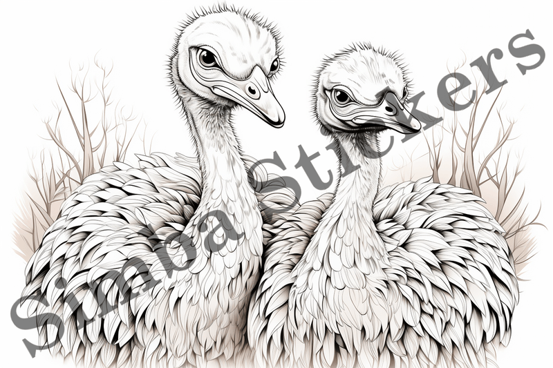 Colouring pages, Bundle of ostriches in love, 10 images