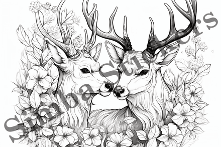 Colouring pages, bundle of deer, 10 images