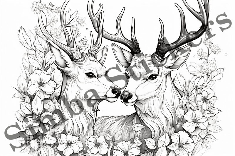 Colouring pages, bundle of deer, 10 images