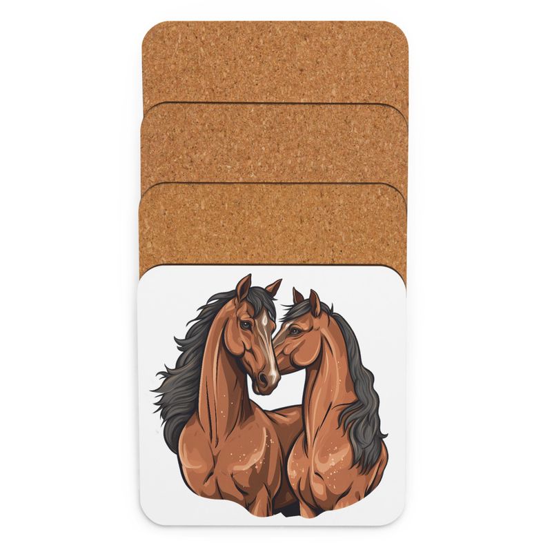 Cork-Back Coaster, Two brown horses snuggling, tdwcyd