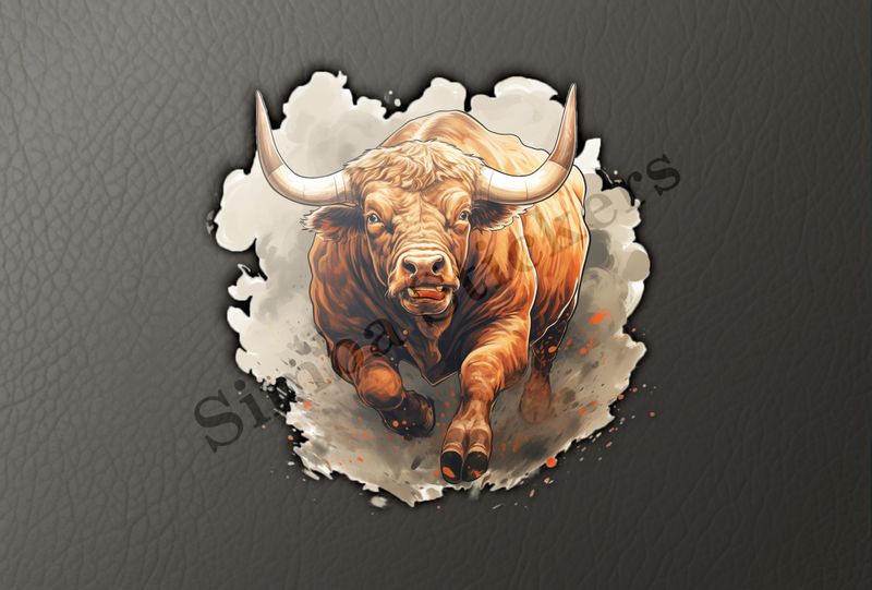 Bull running, oil painting