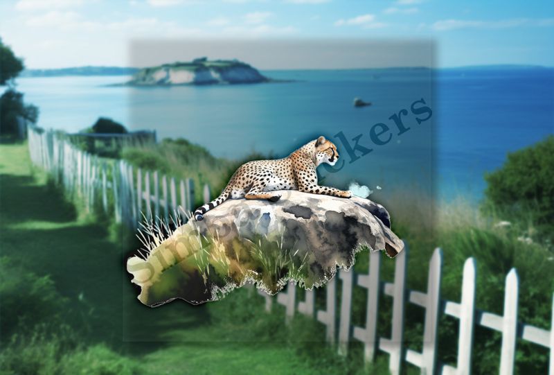 Cheetah on a rock, watercolour