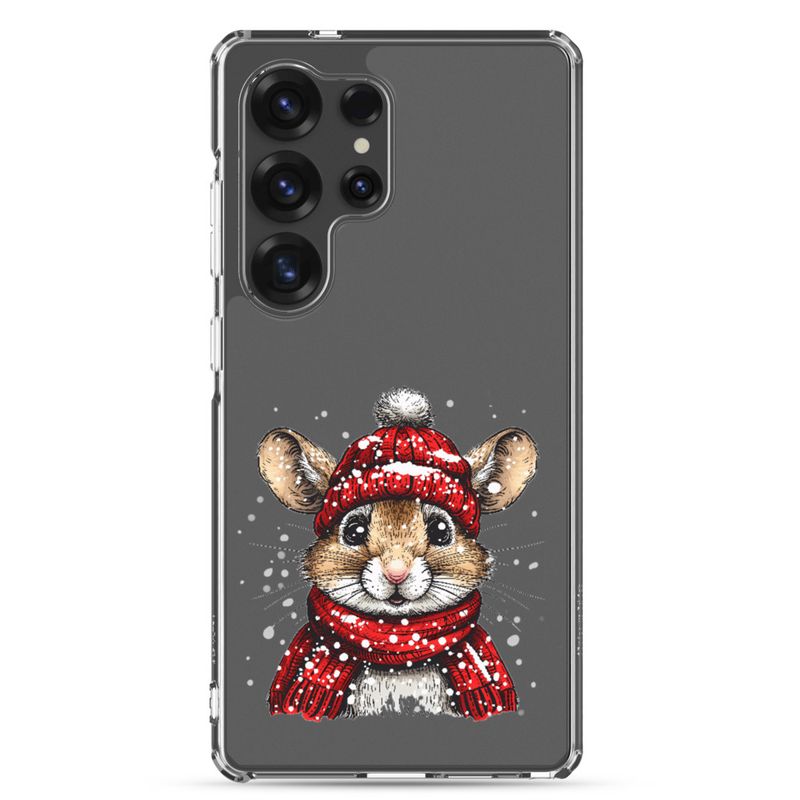 Clear Case for Samsung, Mouse wearing red winter hat and scarf in the snow, xg8dl3