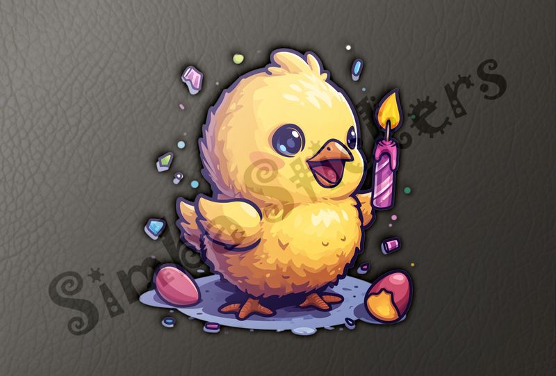 Chick happy holding up birthday candle