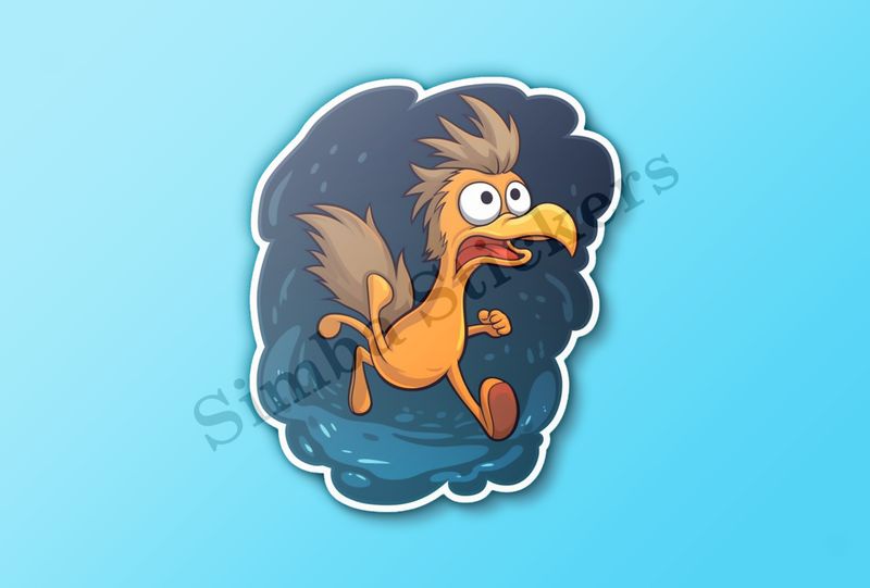 Baby ostrich running, in a pond