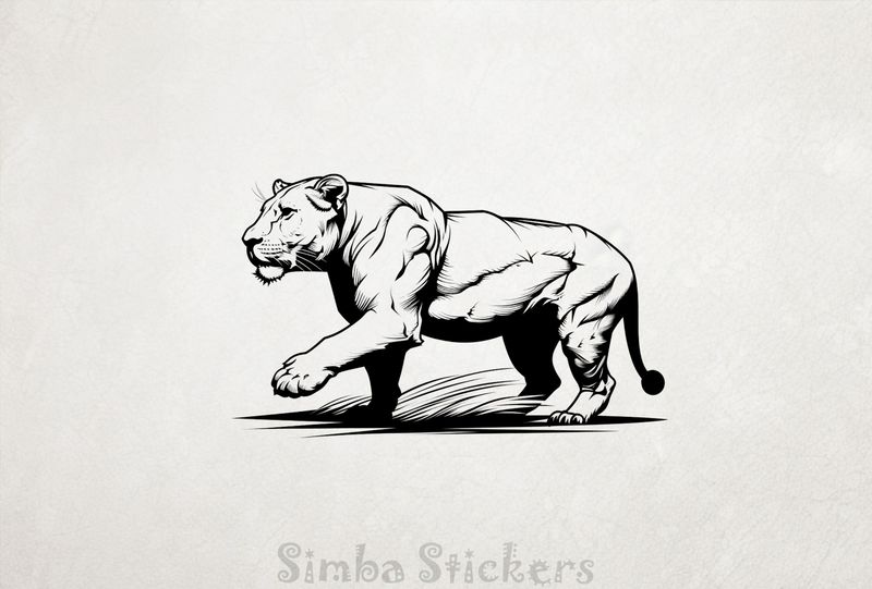 Lioness in hunting mode, outline art, nvpfxh