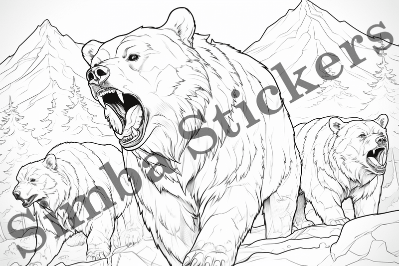 Colouring pages, Bundle of bears in love, 10 images