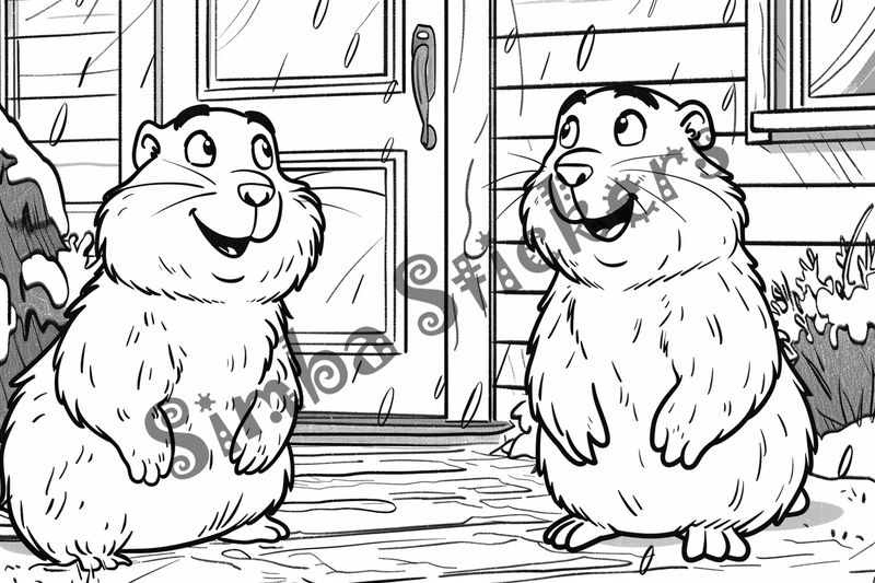 Colouring pages, bundle of groundhogs in the rain, 10 images