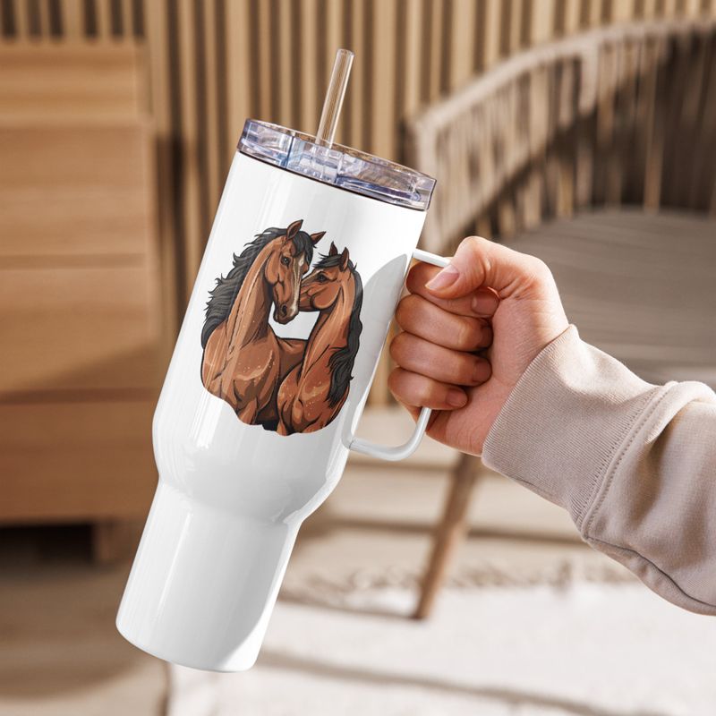 Travel Mug, Cattle, Two brown horses snuggling, tdwcyd