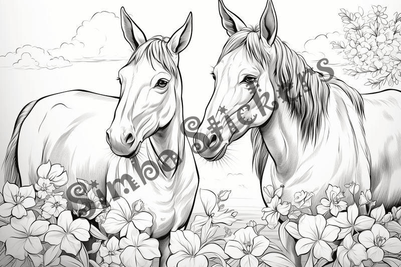Colouring pages, bundle of mules in love, 10 images
