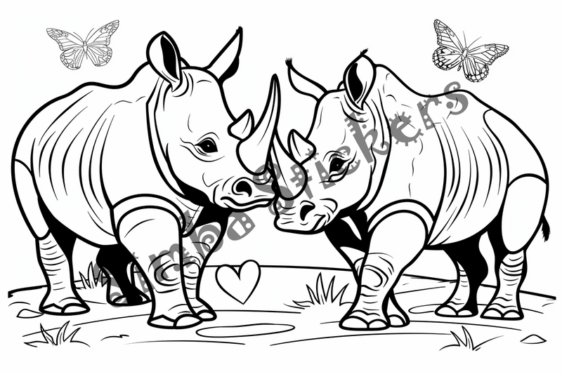 Colouring pages, bundle of rhinos in love, 25 images