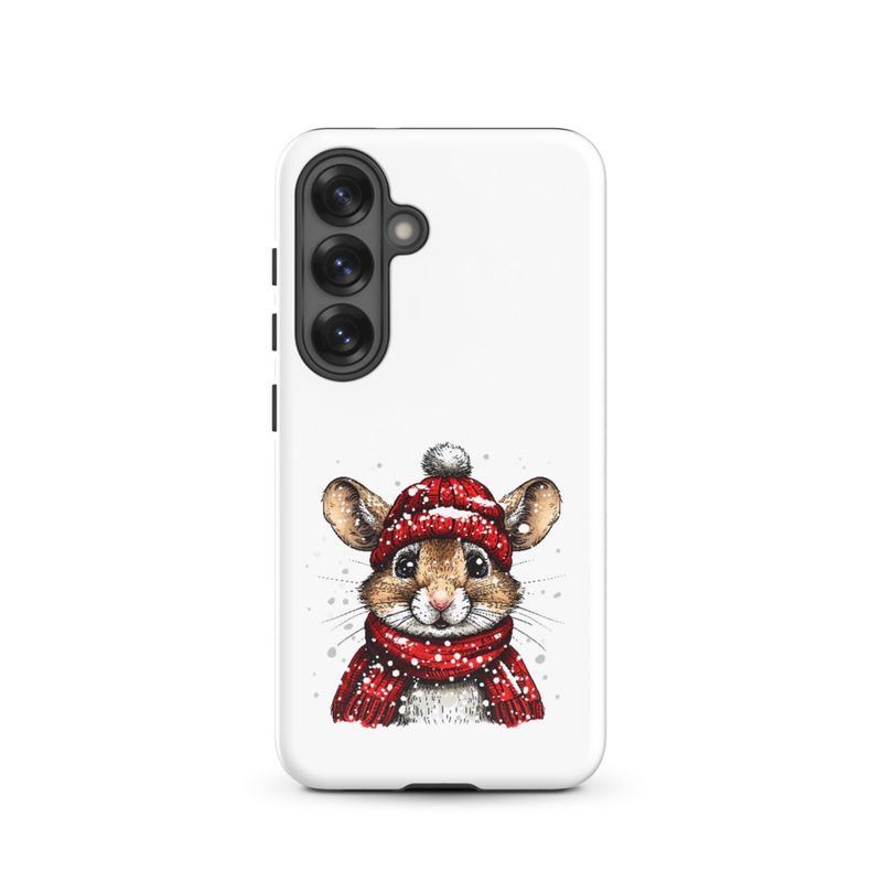 Tough Case for Samsung, Mouse wearing red winter hat and scarf in the snow, xg8dl3
