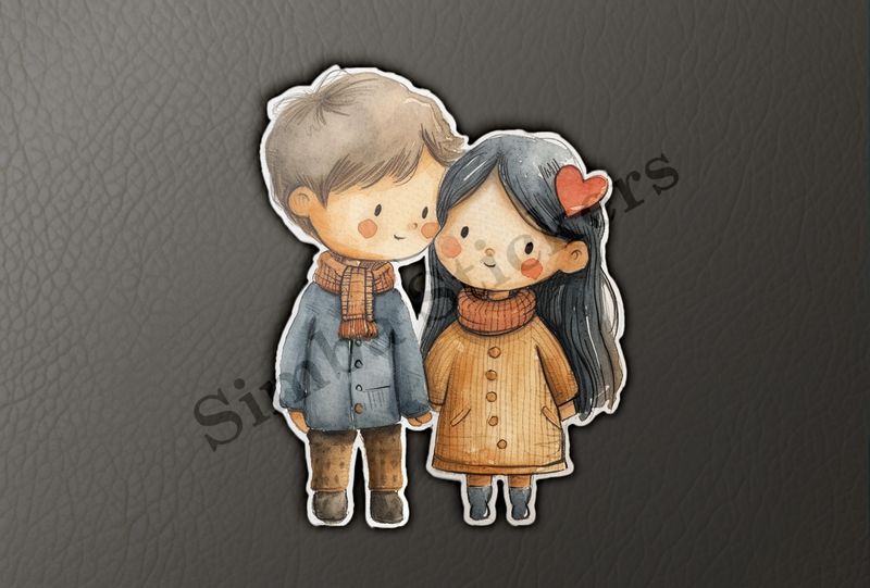 Cute boy and girl in rosy cheeks, wearing scarves 