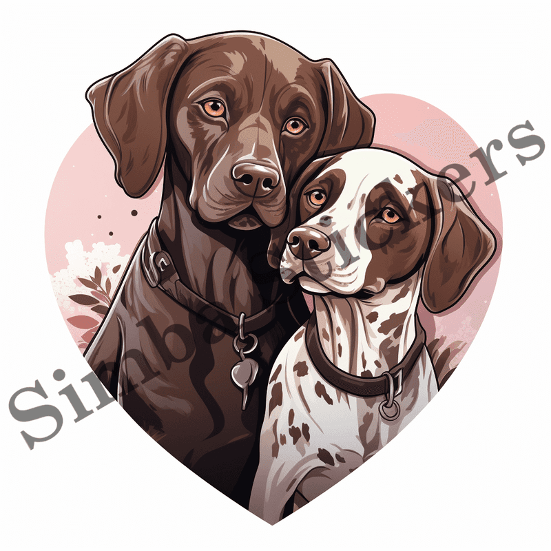 German Shorthaired Pointer dogs in love, image set, 10 images
