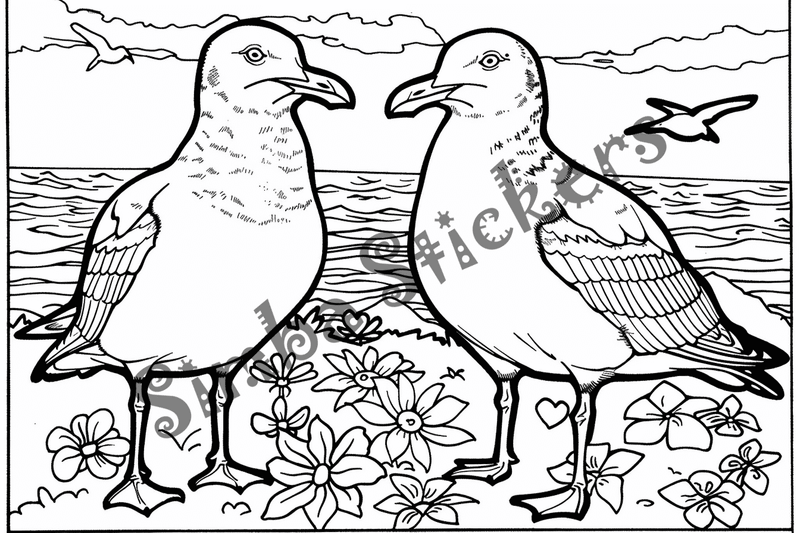 Colouring pages, bundle of seagulls, 50 images