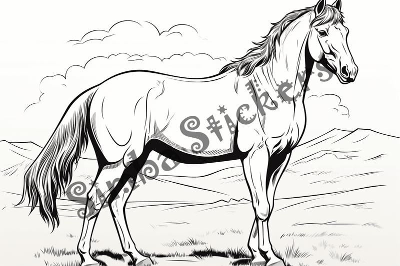 Colouring pages, bundle of horses standing, 10 images