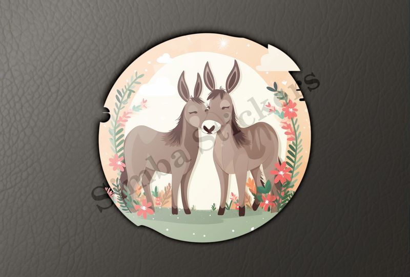 Donkeys in love, flower wreaths