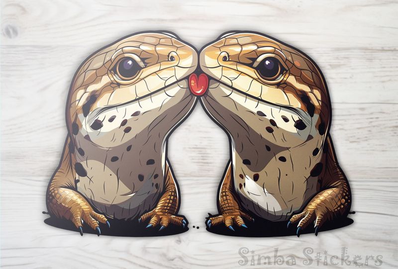 Brown lizards in love, tongues out
