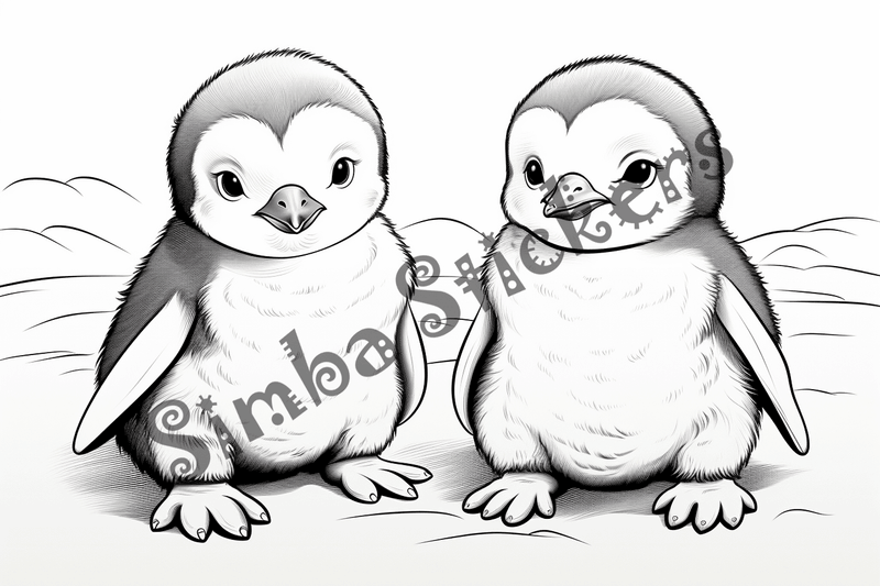 Colouring pages, bundle of penguins, 10 images