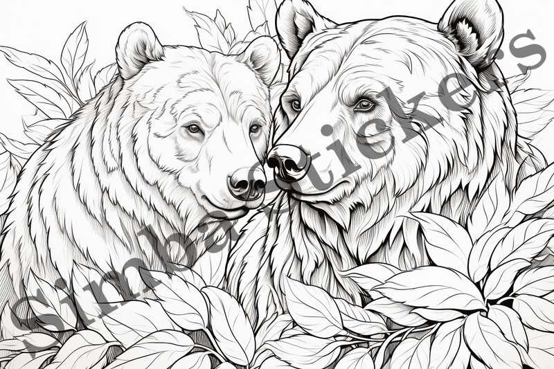 Colouring pages, Bundle of bears in love, 10 images