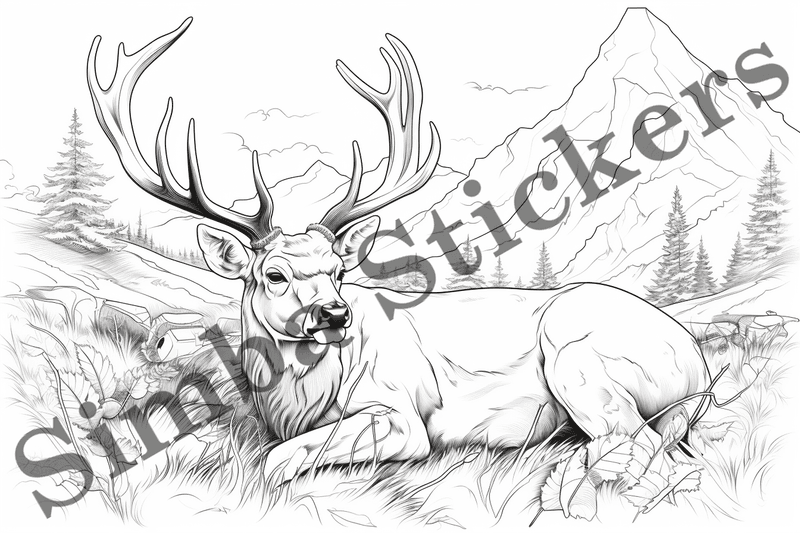 Colouring pages, bundle of deer, 25 images
