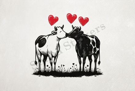 Cattle, bull and cow in love, both black and white  , outline art