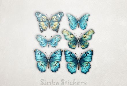 Multiple greenish butterflies, watercolour, knsixw