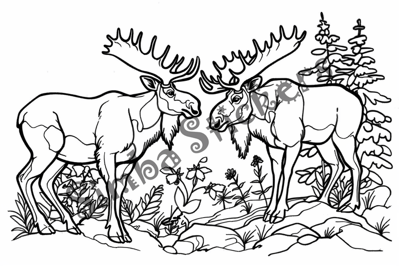 Colouring pages, Bundle of cute moose in love, 25 images