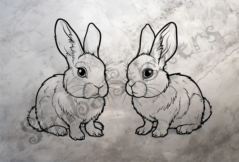 Hares looking cute, outline art