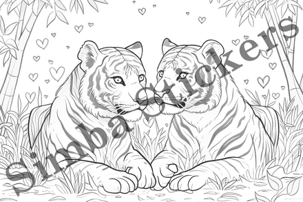 Colouring pages, bundle of tigers in love, 10 images