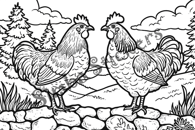 Colouring pages, bundle of chicken, 10 images