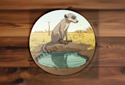 Meerkat sitting ext to a pond