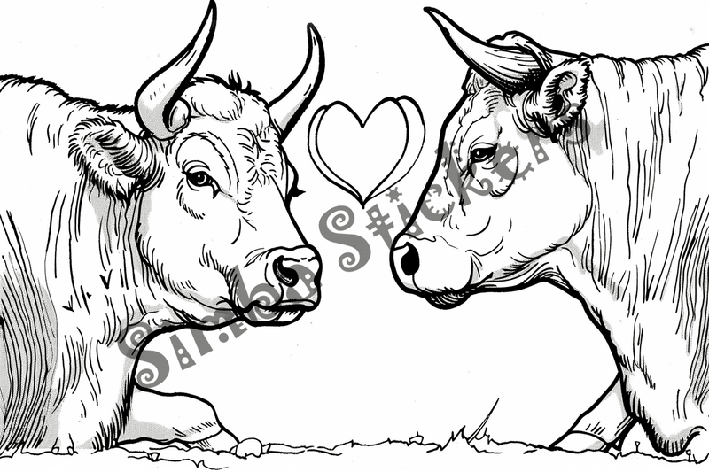 Colouring pages, bundle of cattle in love, 10 images