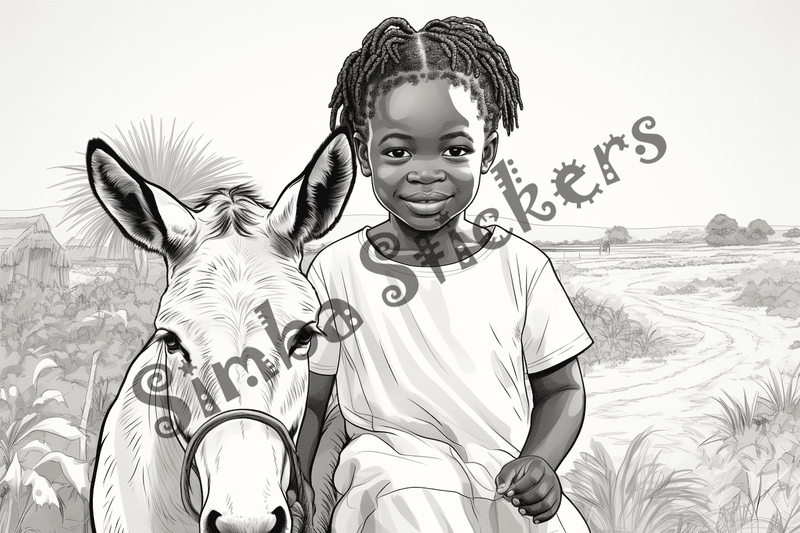 Colouring pages, bundle of mules with children, 10 images
