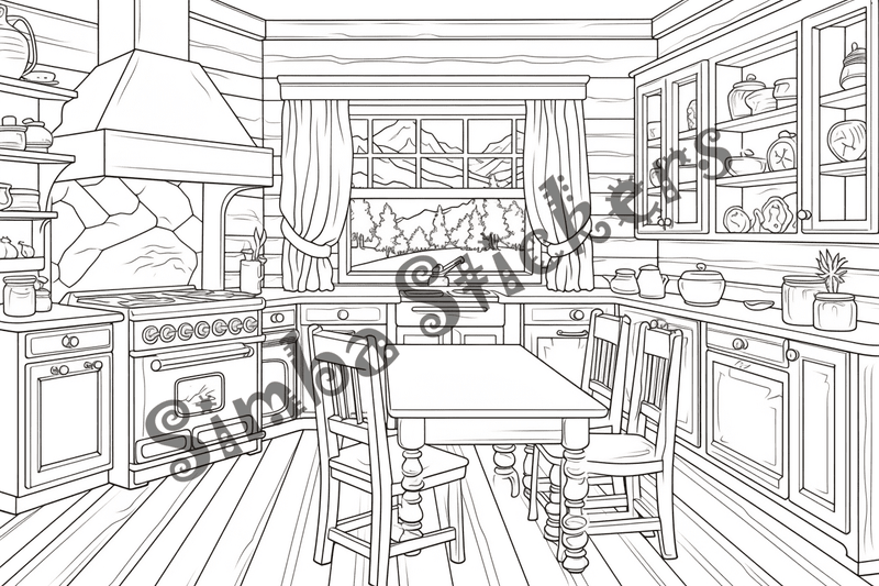 Colouring pages, bundle of house kitchens, 10 images