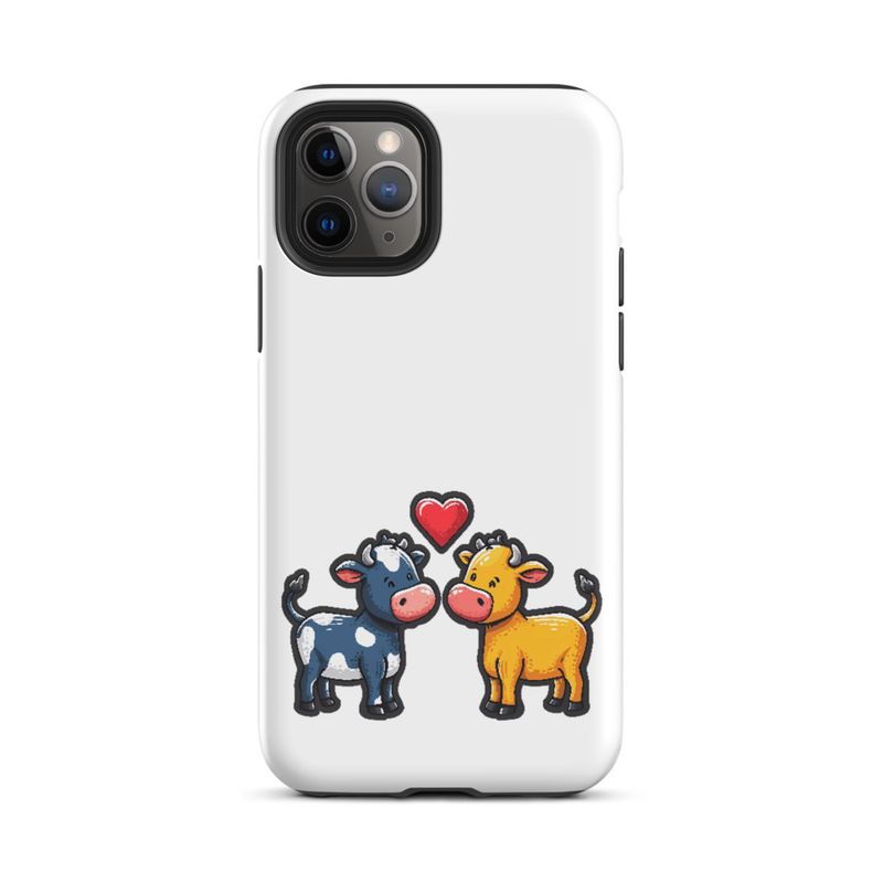 Tough Case for iPhone, Cattle, bull and cow in love, colourful , heart in picture, fvta2y