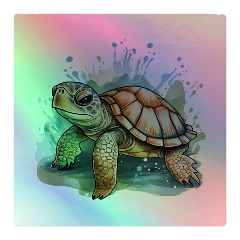 Kiss-Cut Holographic Stickers, Tortoise walking and splashing, watercolour 
