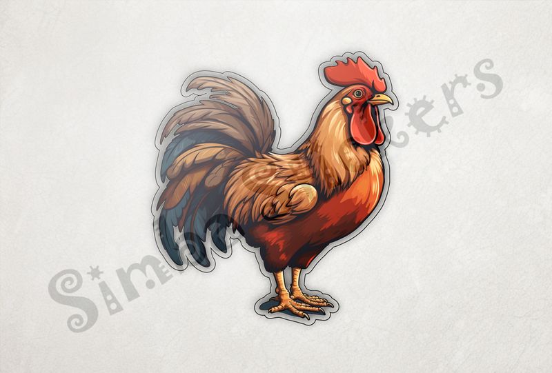 Elegant Rooster chicken with blue-tinged tail feathers