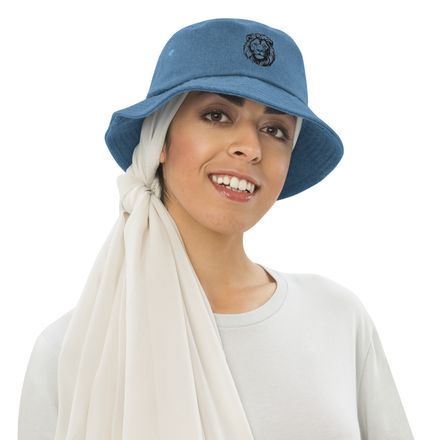 Denim Bucket Hat, Majestic lion face, outline art, afrjkv