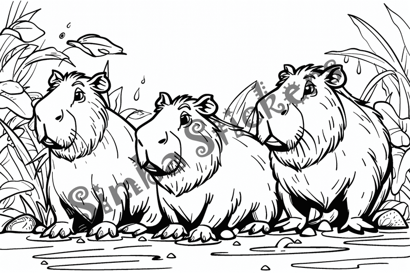 Colouring pages, bundle of capybaras, 50 images, pack 2