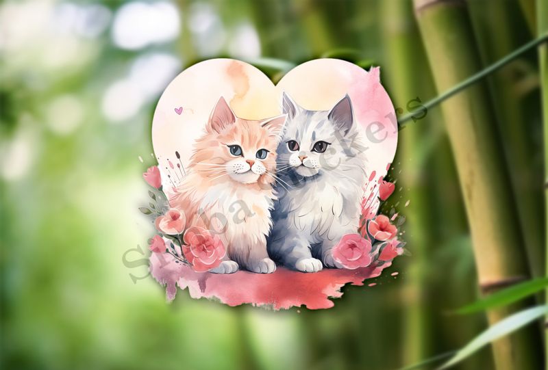 Cats in love, watercolour