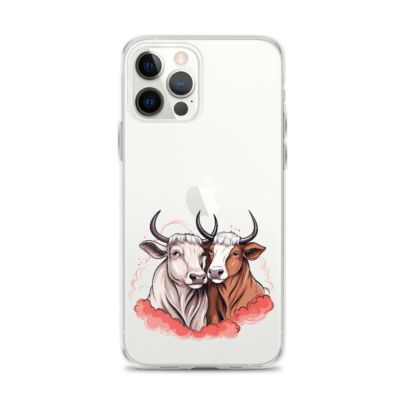 Clear Case for iPhone, Bull and cow, romantic, reddish clouds, qoucds