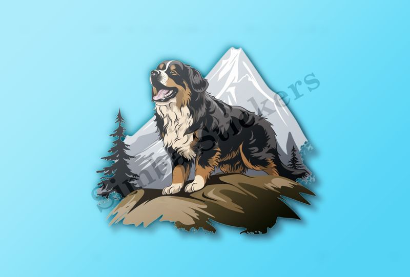 Bernase Mountain dog with mountain in background
