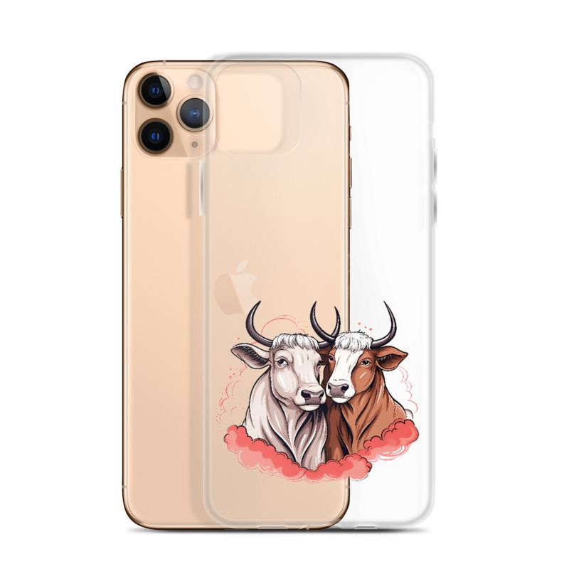 Clear Case for iPhone, Bull and cow, romantic, reddish clouds, qoucds