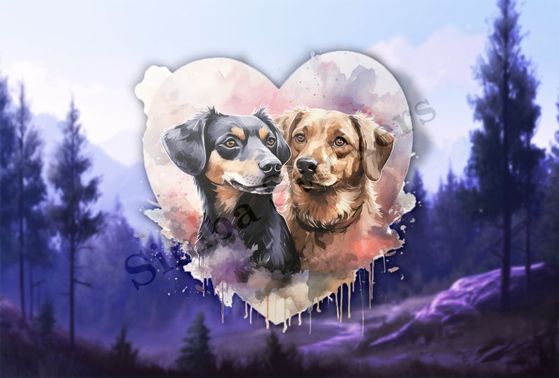 Dogs in love, watercolour