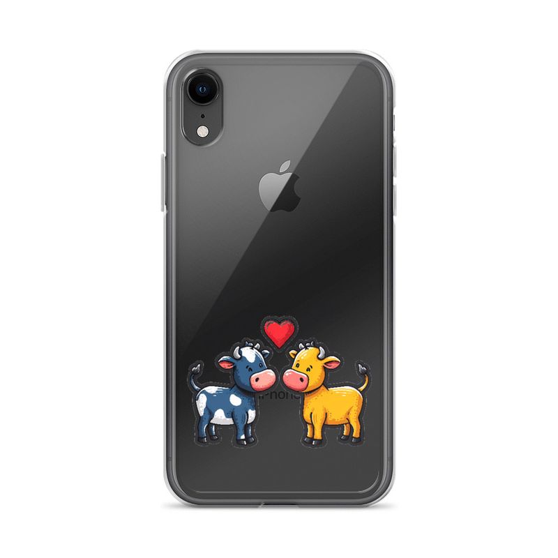 Clear Case for iPhone, Cattle, bull and cow in love, colourful , heart in picture, fvta2y