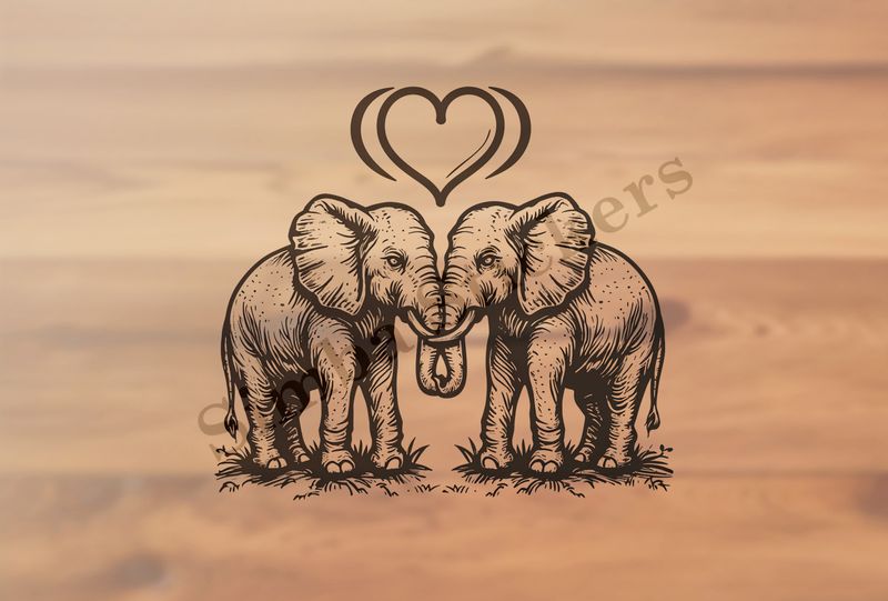 Elephants in love, outline art