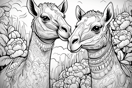 Colouring pages, bundle of camels in love, 10 images